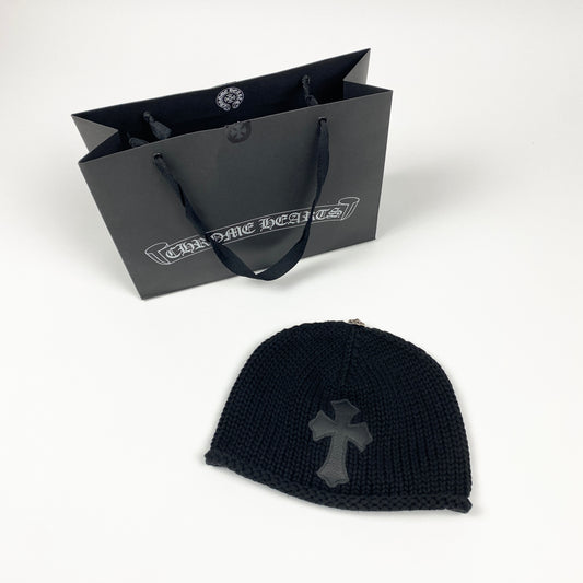 CHROME HEARTS Leather Cross Knit Beanie Mütze